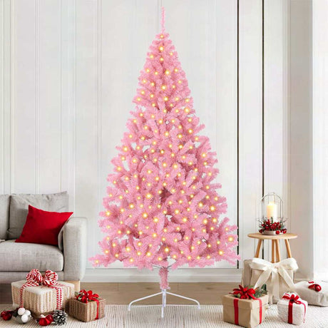 Vidaxl kunstmatig voorverlicht kerstboom met 300 led roze 210 cm pvc