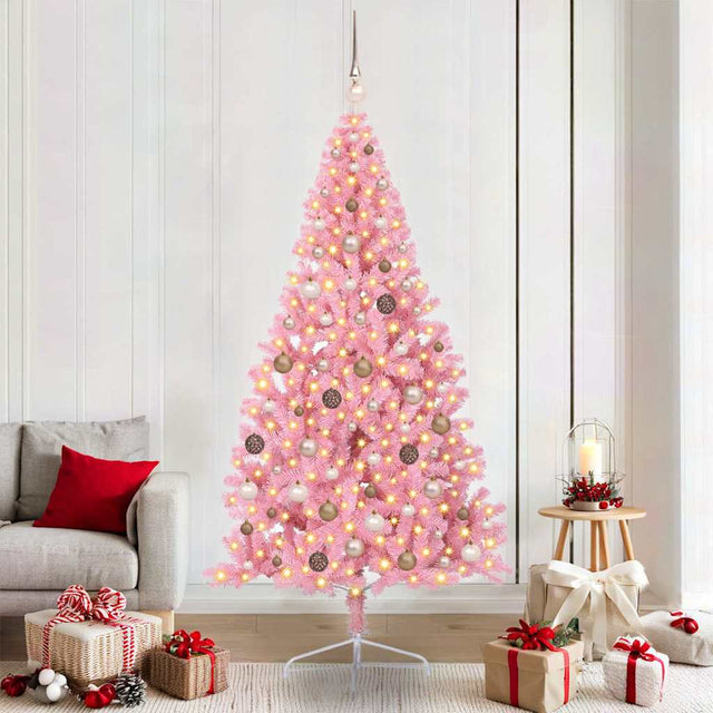 Vidaxl kunstmatig voorverlicht kerstboom met 300 led roze 210 cm pvc
