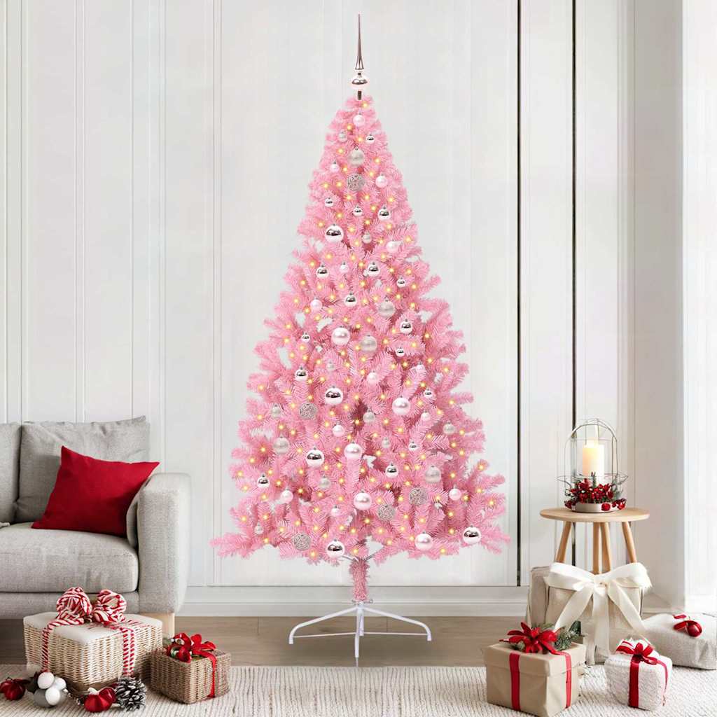 Vidaxl kunstmatig voorverlicht kerstboom met 300 led roze 210 cm pvc