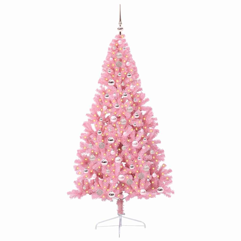 Vidaxl kunstmatig voorverlicht kerstboom met 300 led roze 210 cm pvc