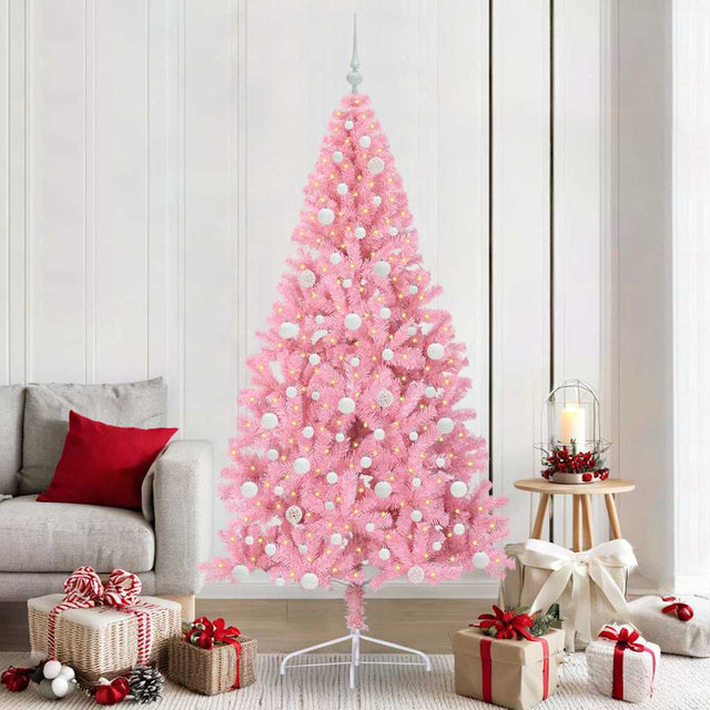 Vidaxl kunstmatig voorverlicht kerstboom met 300 led roze 210 cm pvc