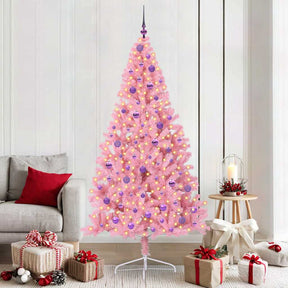 Vidaxl kunstmatig voorverlicht kerstboom met 300 led roze 210 cm pvc