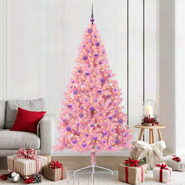 Vidaxl kunstmatig voorverlicht kerstboom met 300 led roze 210 cm pvc