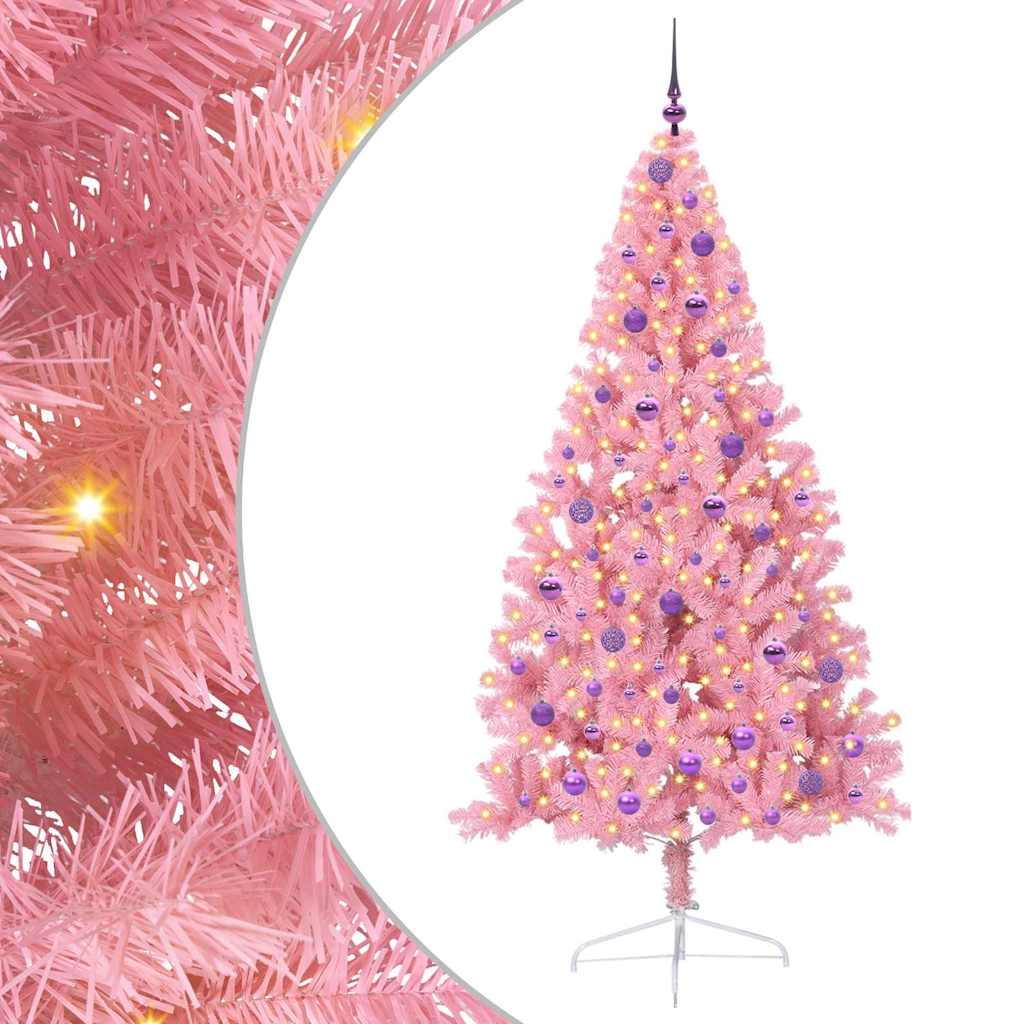Vidaxl kunstmatig voorverlicht kerstboom met 300 led roze 210 cm pvc