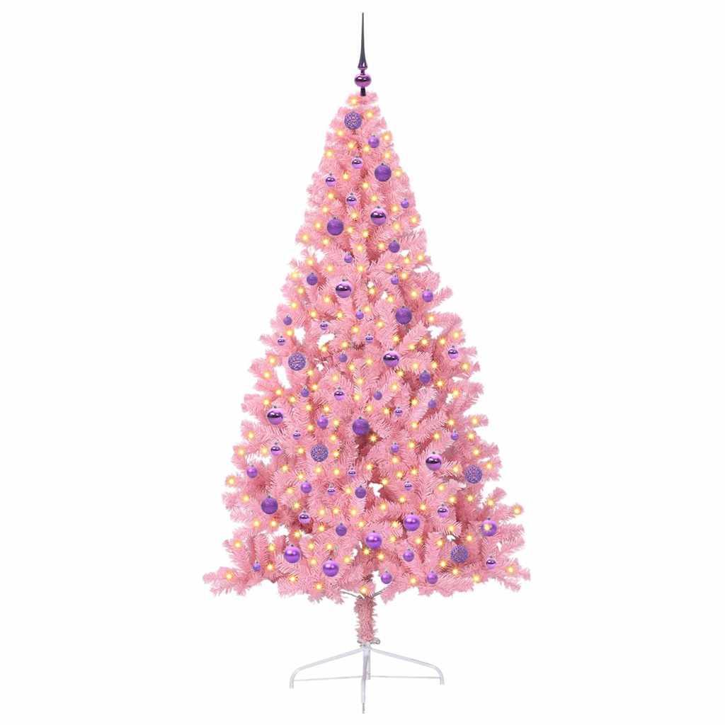 Vidaxl kunstmatig voorverlicht kerstboom met 300 led roze 210 cm pvc