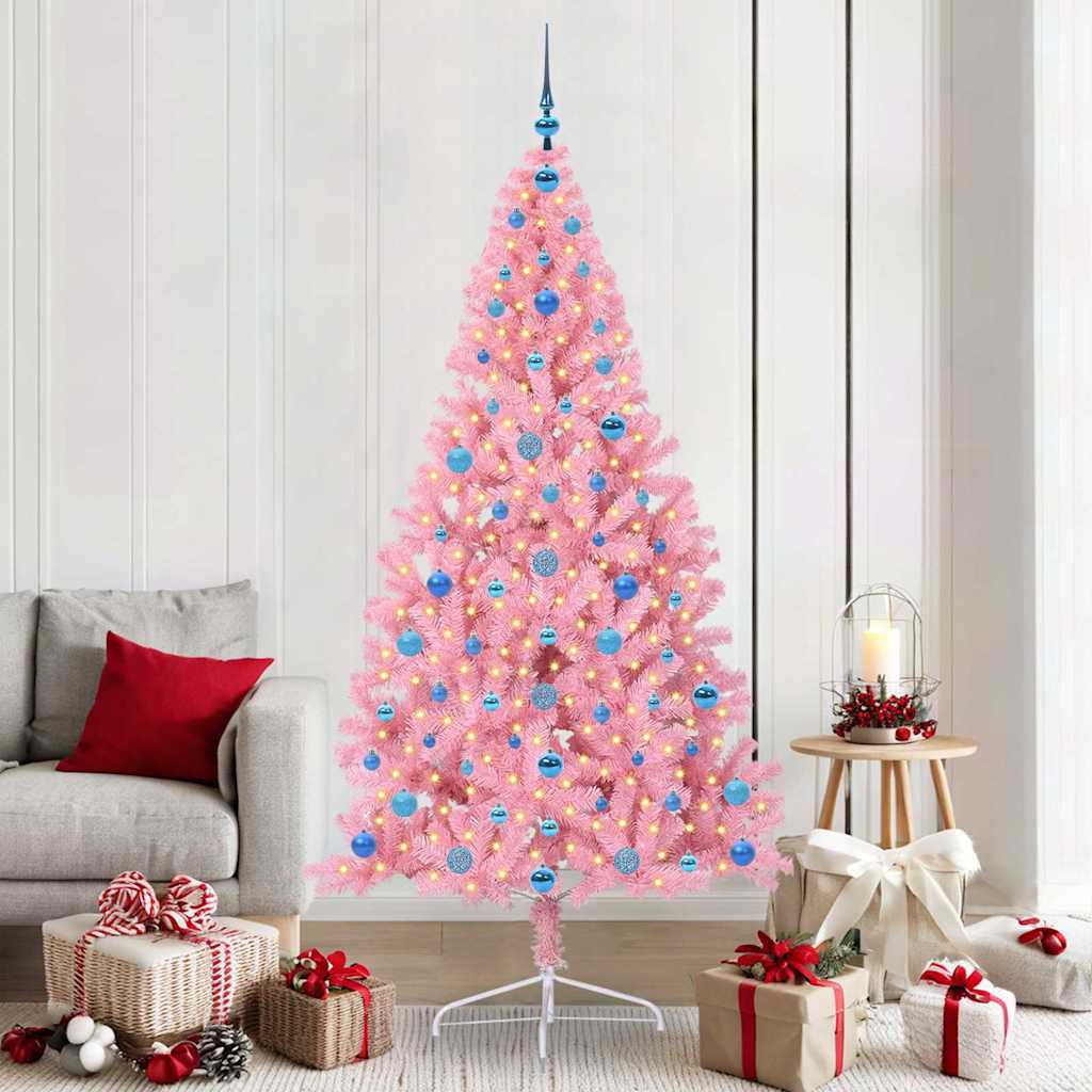 Vidaxl kunstmatig voorverlicht kerstboom met 300 led roze 210 cm pvc