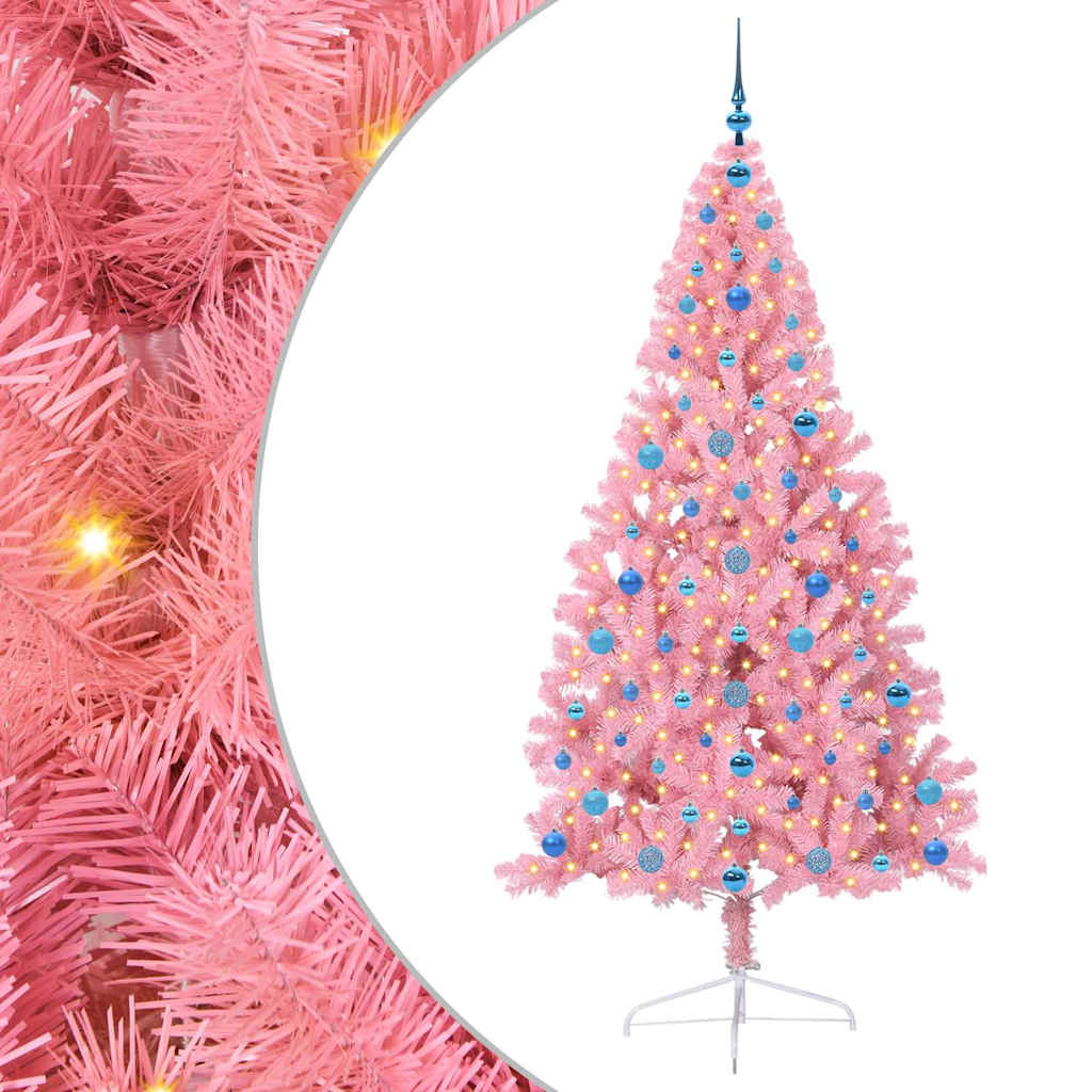 Vidaxl kunstmatig voorverlicht kerstboom met 300 led roze 210 cm pvc