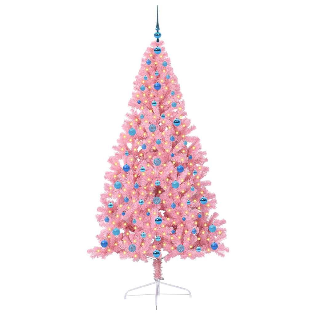 Vidaxl kunstmatig voorverlicht kerstboom met 300 led roze 210 cm pvc