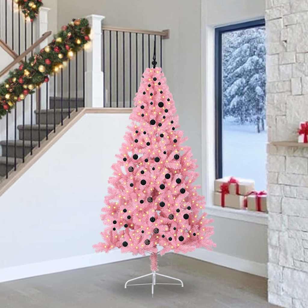 Vidaxl kunstmatig voorverlicht kerstboom met 300 led roze 240 cm pvc