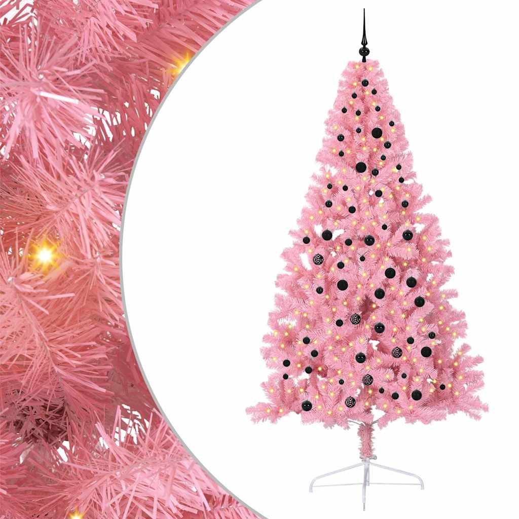 Vidaxl kunstmatig voorverlicht kerstboom met 300 led roze 240 cm pvc