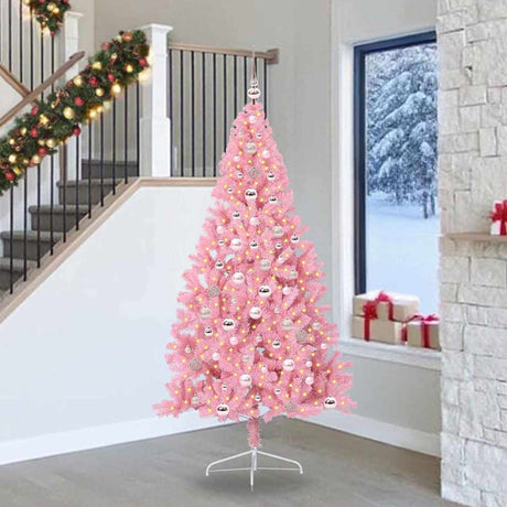 Vidaxl kunstmatig voorverlicht kerstboom met 300 led roze 240 cm pvc