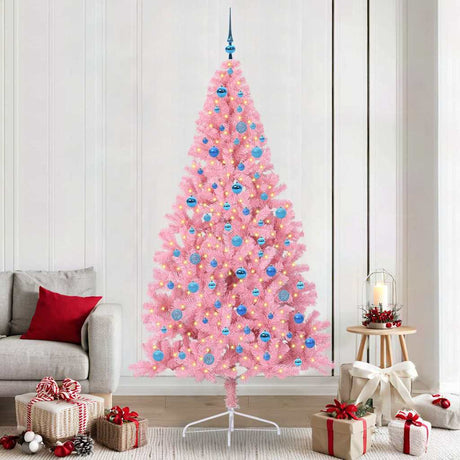 Vidaxl kunstmatig voorverlicht kerstboom met 300 led roze 240 cm pvc