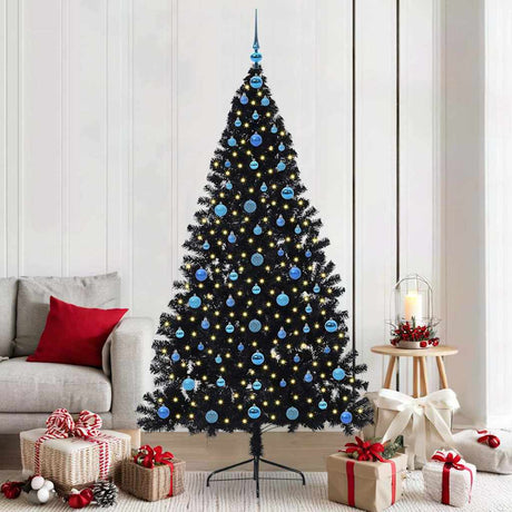 Vidaxl kunstmatig voorverlicht kerstboom met 300 led zwart 210 cm pvc