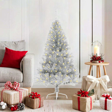Vidaxl kunstmatig voorverlicht kerstboom met 150 led zilver 120 cm pet