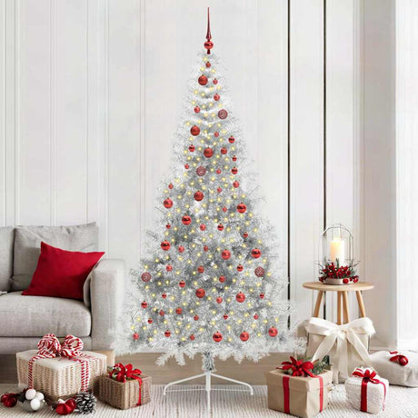 Vidaxl kunstmatig voorverlicht kerstboom met 300 led zilver 210 cm pet