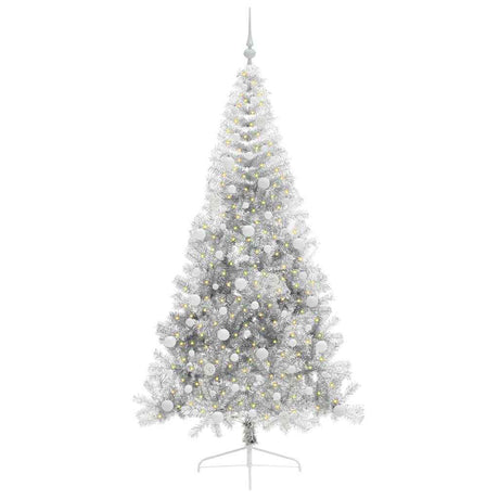 Vidaxl kunstmatig voorverlicht kerstboom met 300 led zilver 240 cm pet