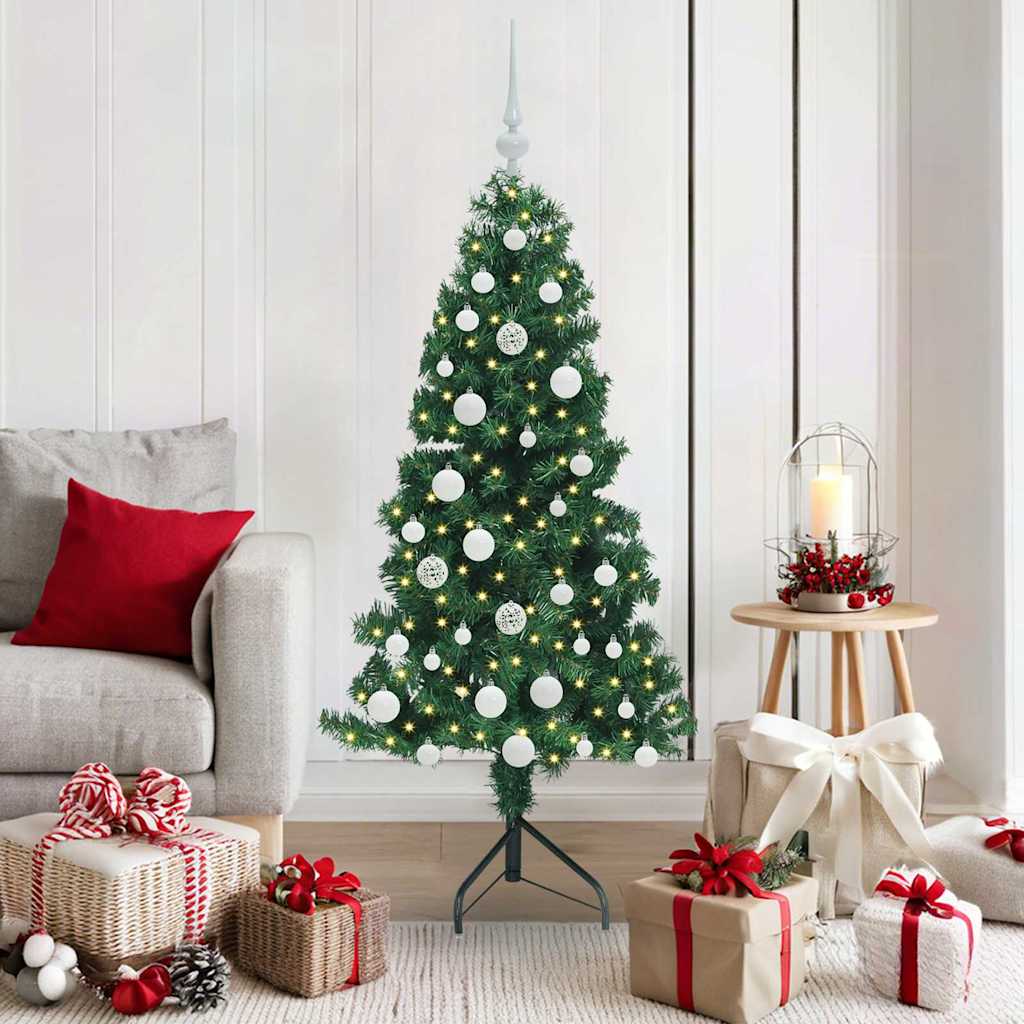 Vidaxl hoek kunstkerstboom met 150 led groen 150 cm pvc en metaal