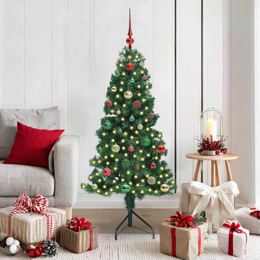 Vidaxl hoek kunstkerstboom met 150 led groen 150 cm pvc en metaal