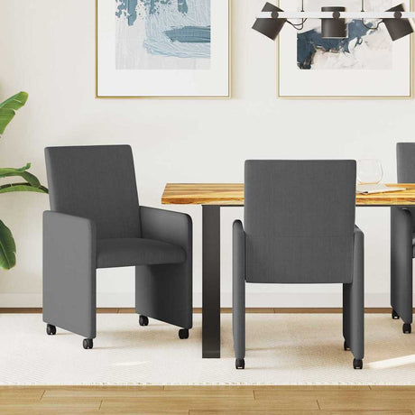 Vidaxl eetkamerstoelen met wieltjes 2 st katoenen stof donkergrijs
