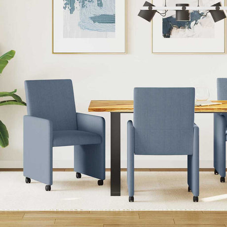 Vidaxl eetkamerstoelen met wieltjes 2 st katoenen stof blauw
