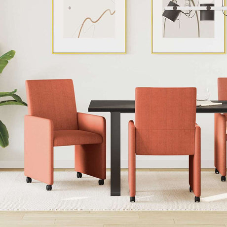 Vidaxl eetkamerstoelen met wieltjes 2 st katoenen stof rood-oranje