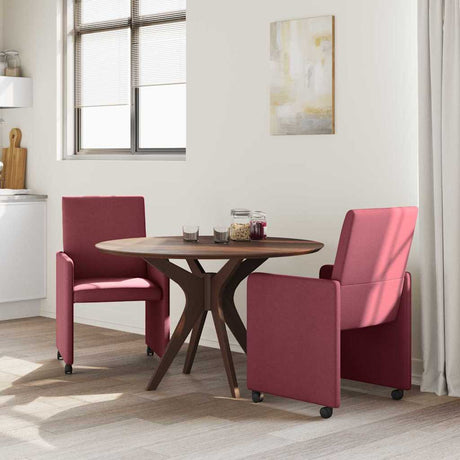 Vidaxl eetkamerstoelen met wieltjes 2 st stof wijnrood 57 x 66 x 94 cm