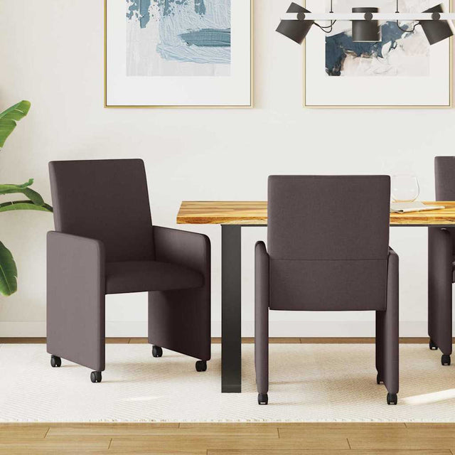 Vidaxl eetkamerstoelen met wieltjes 2 st stof donkerbruin