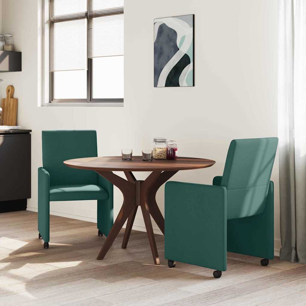Vidaxl eetkamerstoelen met wieltjes 2 st stof donkergroen