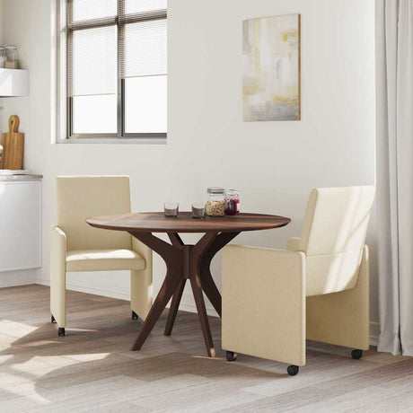 Vidaxl eetkamerstoelen met wieltjes 2 st stof crème 57 x 66 x 94 cm