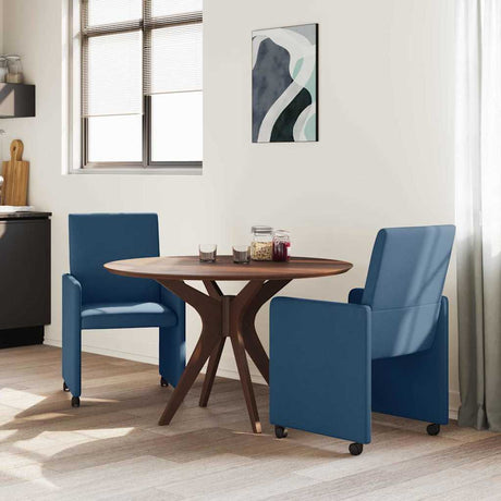 Vidaxl eetkamerstoelen met wieltjes 2 st stof blauw 57 x 66 x 94 cm