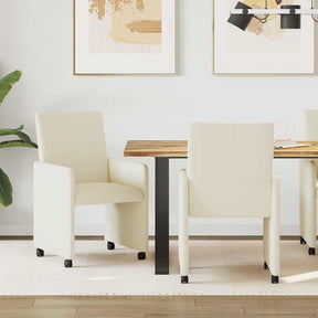 Vidaxl eetkamerstoelen met wieltjes 2 st kunstleer crème