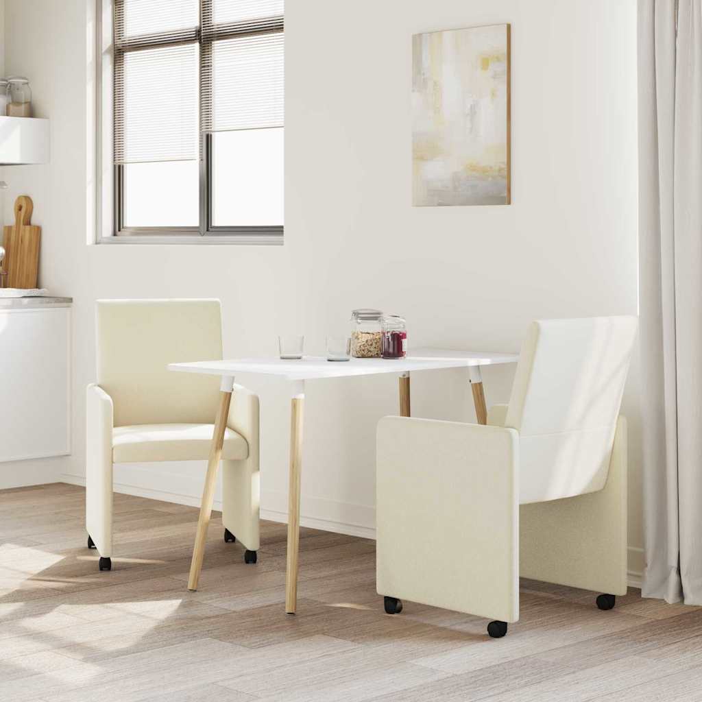 Vidaxl eetkamerstoelen met wieltjes 2 st kunstleer crème