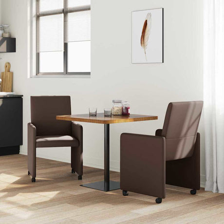 Vidaxl eetkamerstoelen met wieltjes 2 st kunstleer bruin