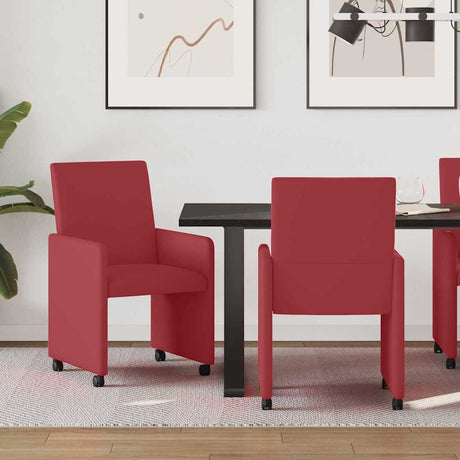 Vidaxl eetkamerstoelen met wieltjes 2 st kunstleer wijnrood