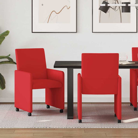 Vidaxl eetkamerstoelen met wieltjes 2 st kunstleer rood