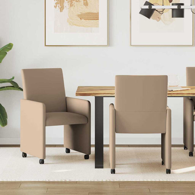 Vidaxl eetkamerstoelen met wieltjes 2 st kunstleer cappuccino