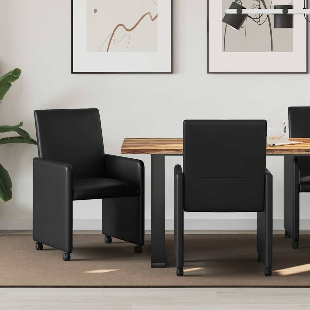 Vidaxl eetkamerstoelen met wieltjes 2 st kunstleer zwart
