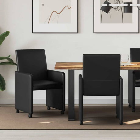 Vidaxl eetkamerstoelen met wieltjes 2 st kunstleer zwart
