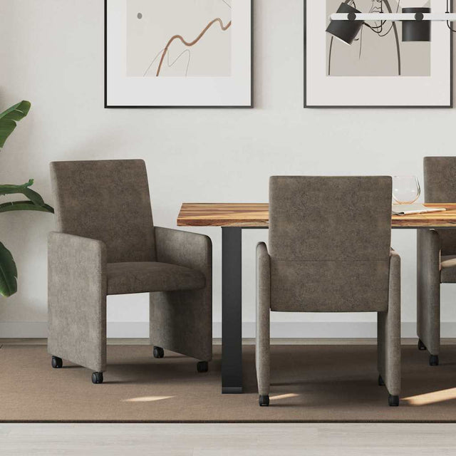Vidaxl eetkamerstoelen met wieltjes 2 st faux suede leer donkergrijs