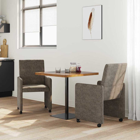 Vidaxl eetkamerstoelen met wieltjes 2 st faux suede leer donkergrijs
