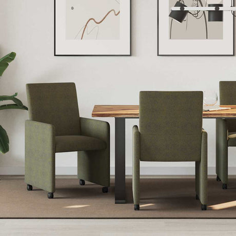 Vidaxl eetkamerstoelen met wieltjes 2 st faux suede leer leger groen