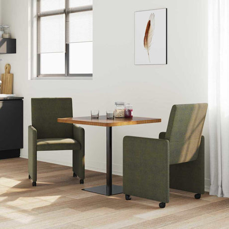Vidaxl eetkamerstoelen met wieltjes 2 st faux suede leer leger groen