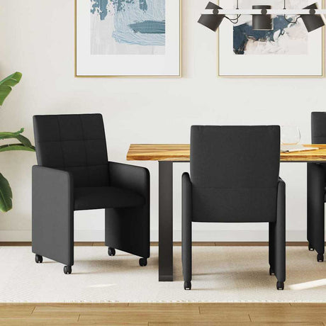 Vidaxl eetkamerstoelen met wieltjes 2 st stof zwart 58 x 65 x 94 cm