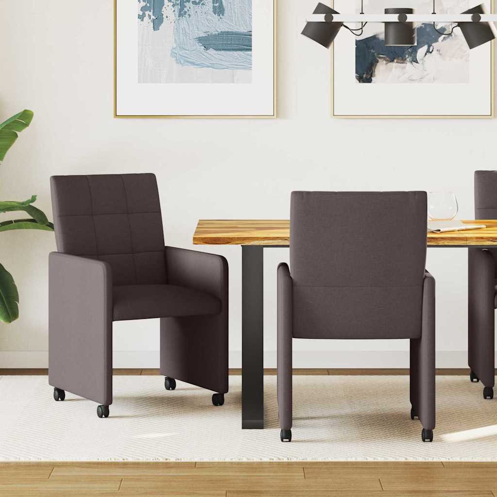 Vidaxl eetkamerstoelen met wieltjes 2 st stof donkerbruin