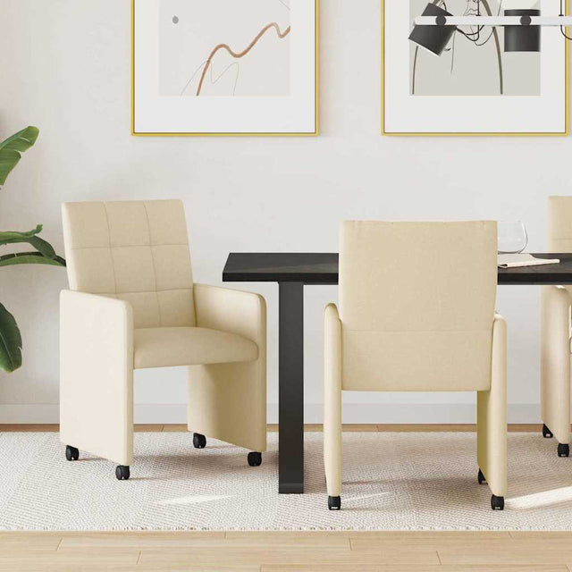 Vidaxl eetkamerstoelen met wieltjes 2 st stof crème 58 x 65 x 94 cm