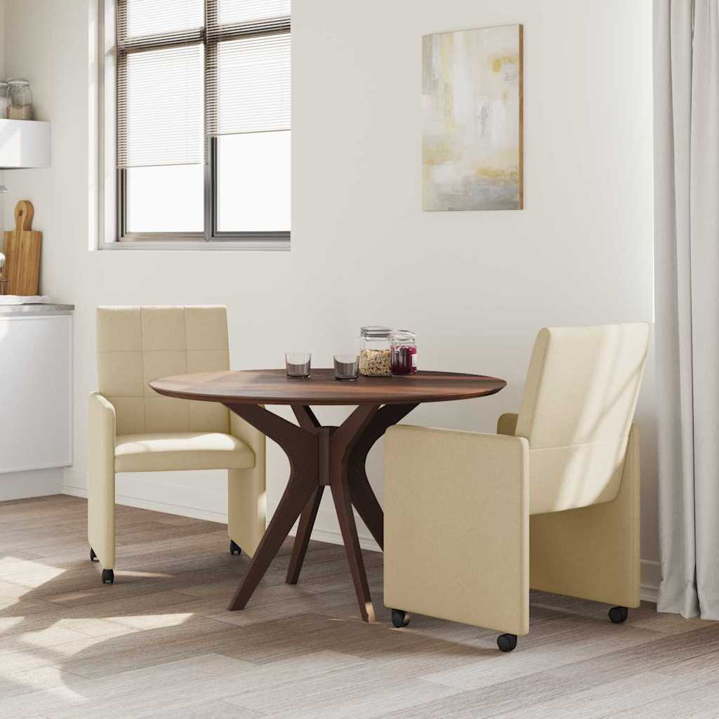 Vidaxl eetkamerstoelen met wieltjes 2 st stof crème 58 x 65 x 94 cm