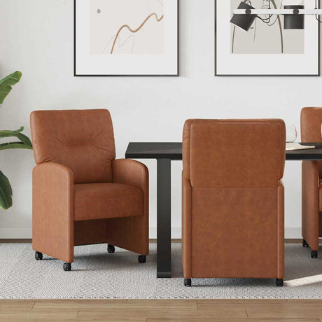 Vidaxl eetkamerstoelen met wieltjes 2 st kunstleer bruin