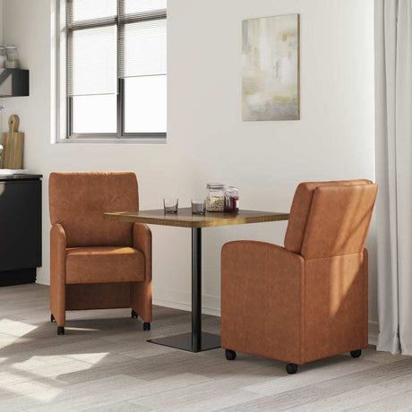 Vidaxl eetkamerstoelen met wieltjes 2 st kunstleer bruin