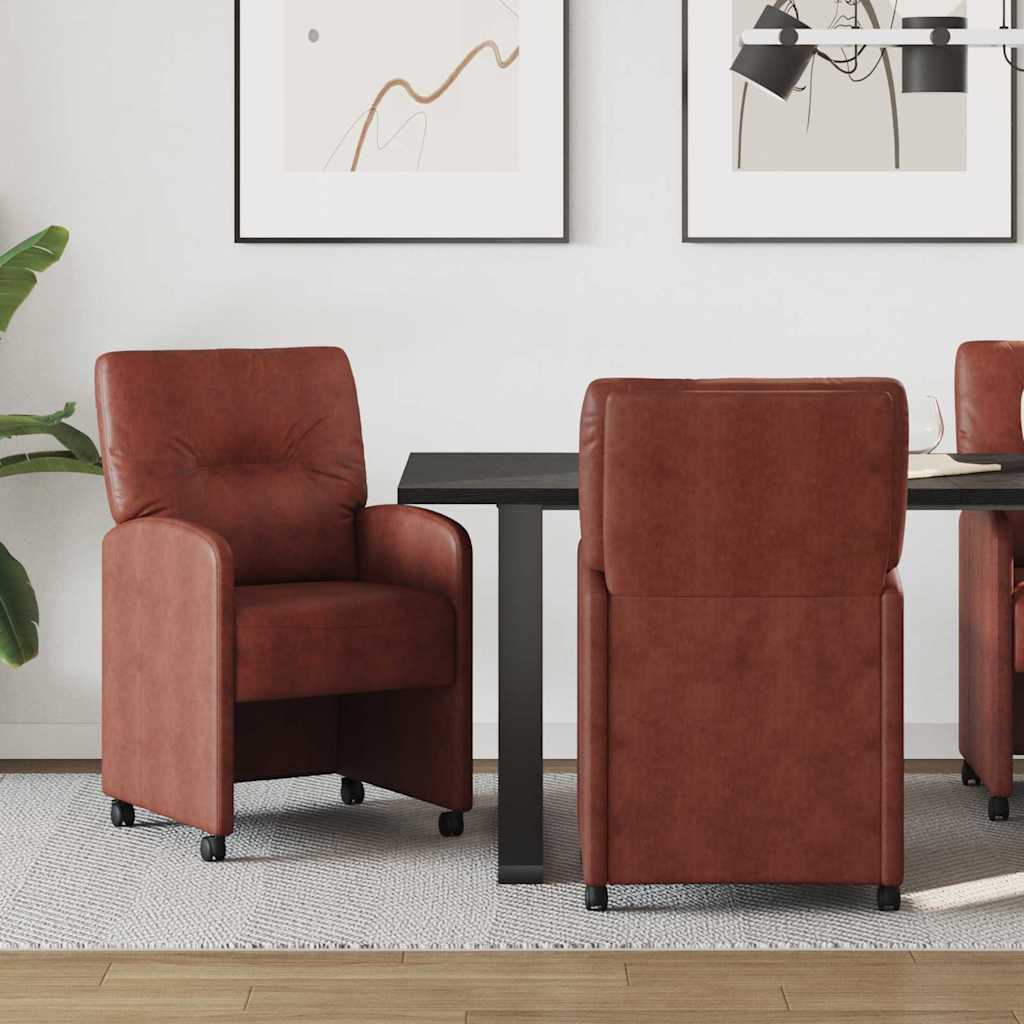 Vidaxl eetkamerstoelen met wieltjes 2 st kunstleer glanzend bruin