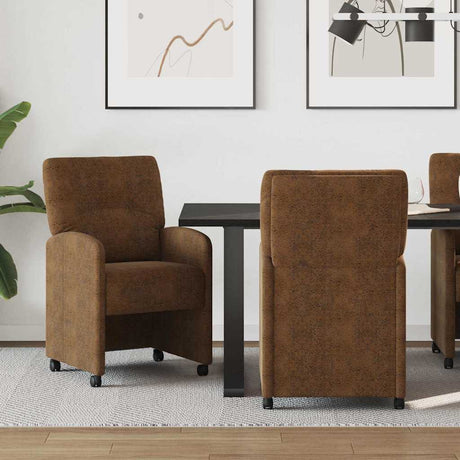 Vidaxl eetkamerstoelen met wieltjes 2 st faux suede leer bruin